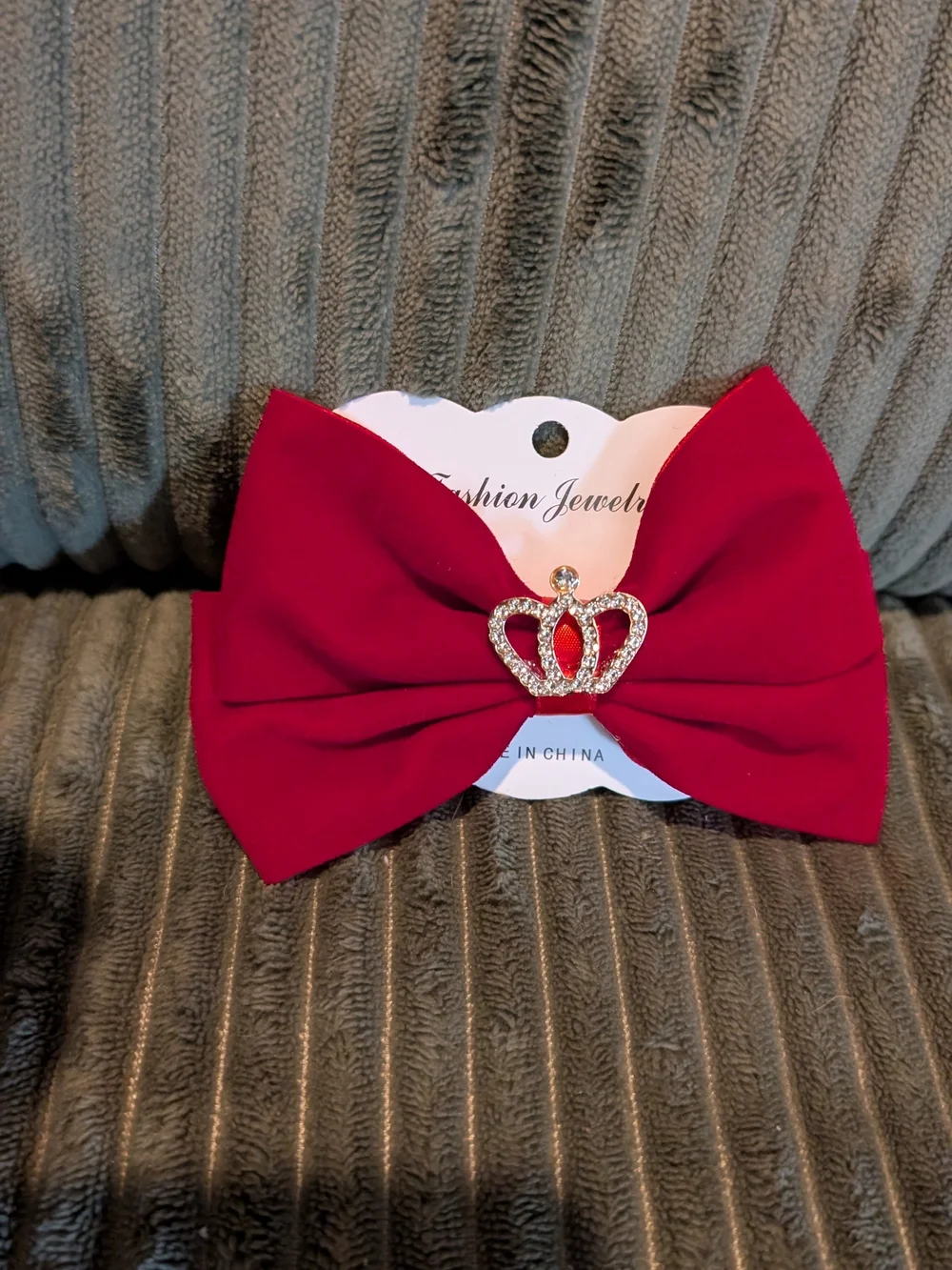 Fashion Jewelry Kids Burgundy Bow Clip with Rhinestone Crown